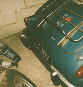 Photograph of the rear license plate on a blue MGA Roadster