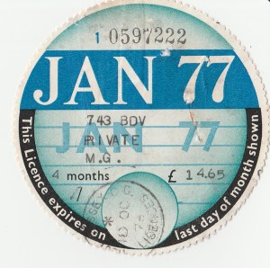 Photograph of the original car tax from January 1977