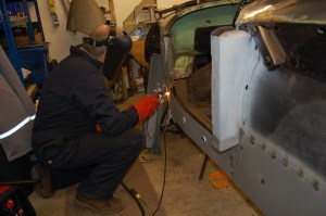 At last, welding has started. Plug welds using Clarke TE 135 MIG welder.