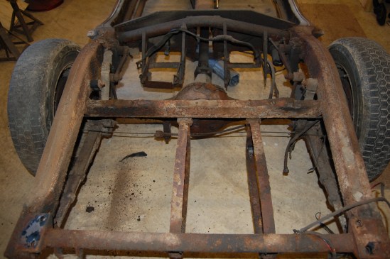 Right-hand side battery carrier requires replacement - a previous owner made a crude conversion to run on a single twelve volt battery, which I lived with. This will be improved upon.