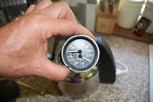 The temperature needle was fitted while holding the sensor in a kettle of boiling water, to match it to boiling point.